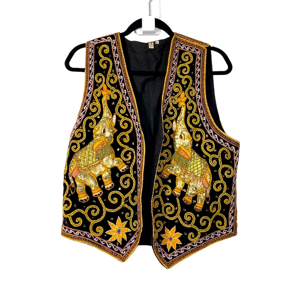 Vintage Vest Elephants Sequin Party Statement - Picture 3 of 10